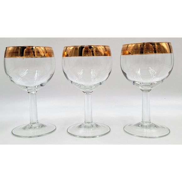 Wine Glasses Gold Trim Scrolling Pattern 5 1/8" France Lot of 3 - Picture 1 of 6